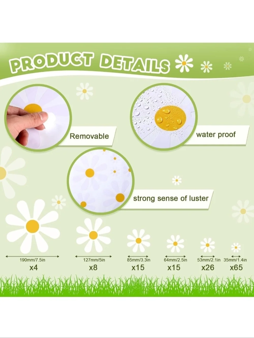Daisy Vinyl Waterproof Car Decals 133 Flowers Self-Adhesive 1.4